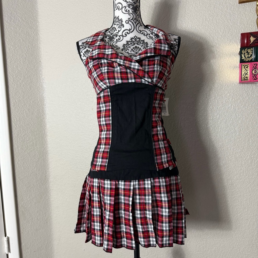 Tripp NYC Red and Black Plaid Corset and Skirt set